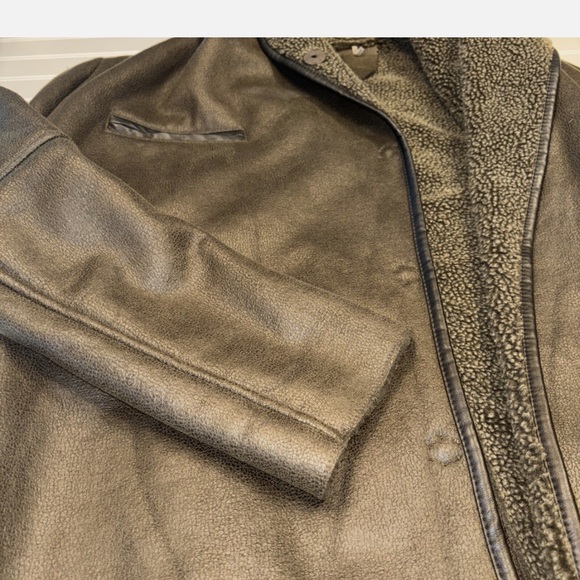 Sam Edelman Olive Green Faux Leather-ish Coat Jacket with Hood - Picture 3 of 7